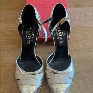 Valentino Garavani Silver D'Orsay Heels with Ankle Strap